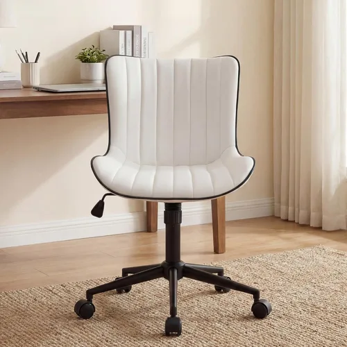 Vista 13 de Kidol & Shellder Silla de escritorio de cuero para oficina en casa con ruedas, moderna y bonita silla giratoria ejecutiva sin brazos con respaldo