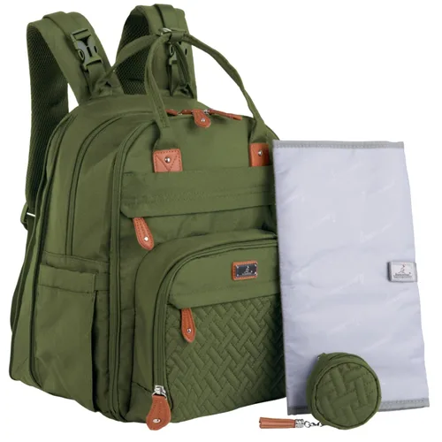 Vista 31 de BabbleRoo - Mochila de cuero para pañales, bolso de viaje para bebé con artículos esenciales, multifuncional, resistente al agua, con almohadilla