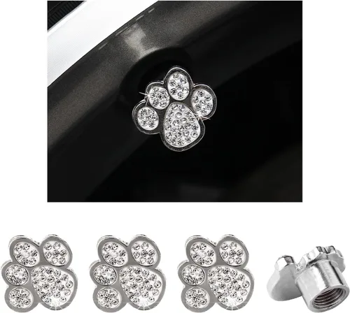 Vista 12 de Augeny 4 tapas de válvula de neumático con diseño de pata de cristal, hechas a mano con diamantes de imitación, tapas antipolvo para válvulas