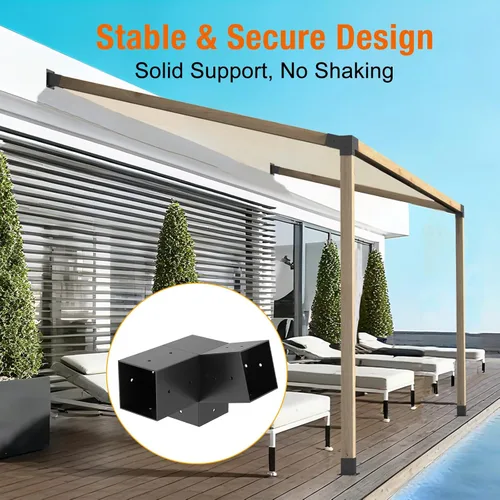 Vista 6 de Eapele 6 soportes de pérgola de techo inclinado de 15°, kit de pérgola de extensión de montaje en pared de techo de 3 vías, soporte de base de poste