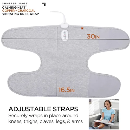 Vista 5 de Almohadilla de calentamiento eléctrica personal Calming Heat Knee Wrap de Sharper Image con cobre y carbón; vibraciones, 2 ajustes de calor y 5