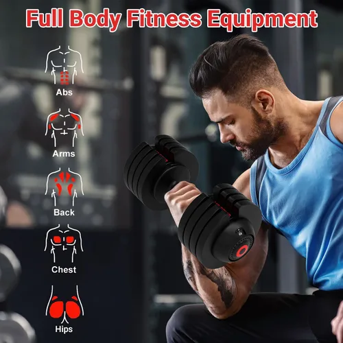 Vista 2 de Rovibek Juego de 2 mancuernas ajustables de 3 a 52 libras, pesas ajustables rápidas con asas antideslizantes y bandeja, juego de mancuernas 5 en 1