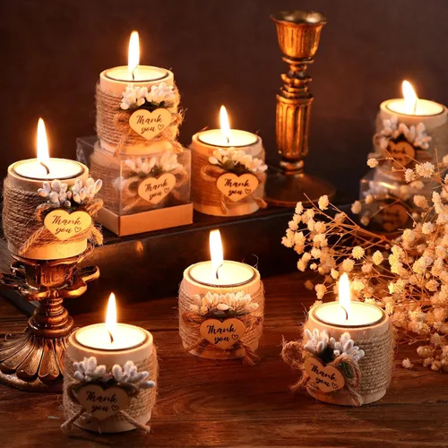 Vista 3 de Retisee Velas de boda para invitados, despedida de soltera, candelita conmemorativa de madera, regalos de agradecimiento, velas hechas a mano