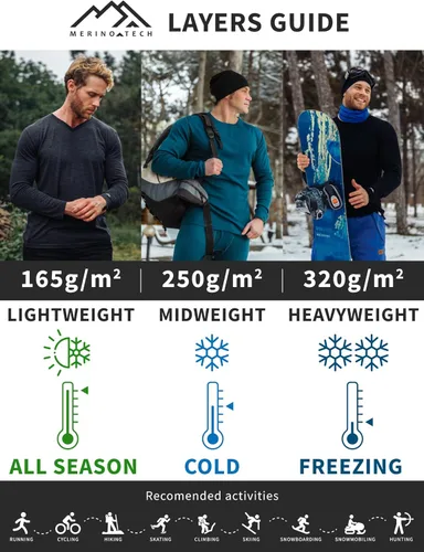 Vista 3 de Merino Wool Base Layer Mens - 320 Heavyweight Bottom Pants 100% Merino Wool Thermal Underwear Long Johns