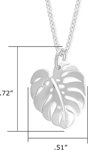 Vista 7 de Boma Juego de pendientes y collar de plata esterlina con diseño de hoja de Monstera, Sin piedra preciosa