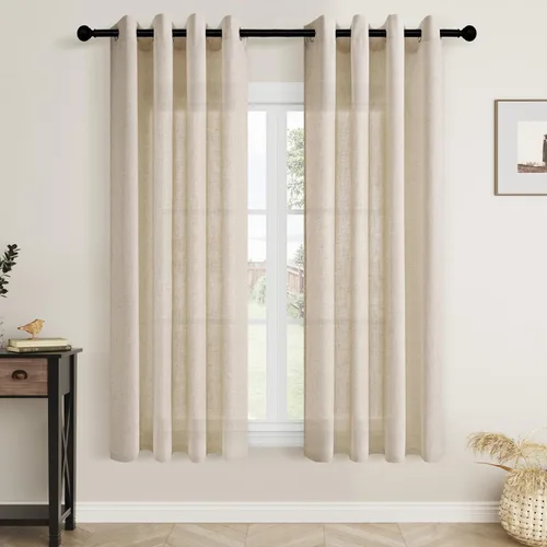Vista 58 de Aersas Cortinas de lino negro para dormitorio de 63 pulgadas de largo, 2 paneles de privacidad, eficiencia energética, semitransparentes, cortinas