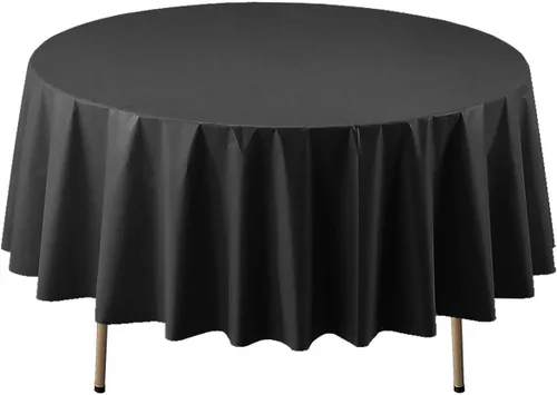 Party Essentials Mantel redondo de plástico desechable de 84 pulgadas, 3 unidades, color negro