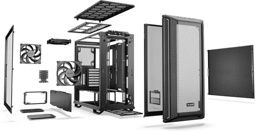 Vista 4 de Caja de PC Dark Base 701 de Torre Midi Frente de Malla Flujo de Aire Optimizado 3 Ventiladores Silent Wings 4 Preinstalados Iluminación ARGB