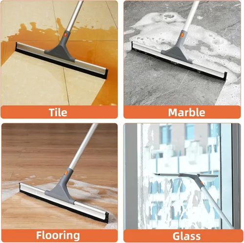 Vista 7 de Eazer Escoba de rasqueta para suelo: cepillo de limpieza de servicio pesado con poste de aluminio extensible de 50.3' y hoja de goma para cocina