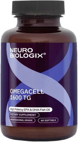 Neurobiologix OmegaCell 1600 TG, aceite de pescado Omega 3 con EPA y DHA, forma de triglicéridos para absorción y apoyo al bienestar, sin OMG,