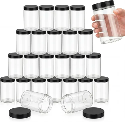 Vista 35 de SATINIOR 24 frascos de plástico transparente vacíos con tapas, recipientes de almacenamiento redondos de boca ancha para productos de belleza, crema