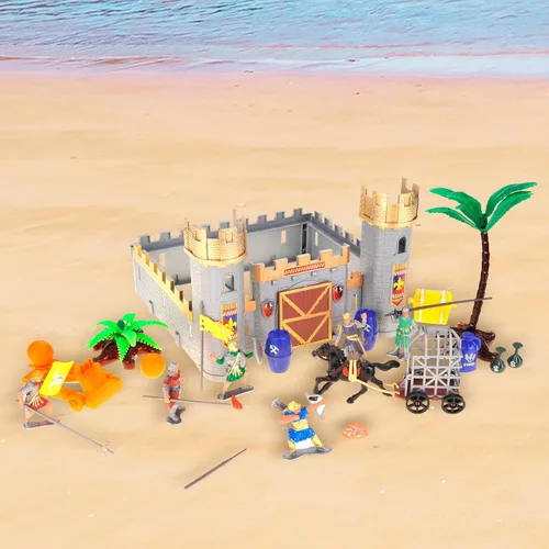 Vista 5 de PowerTRC Figuras de acción del Reino de la era romana con ejércitos de juguete, caballeros, caballo, castillo, cofres del tesoro, catapulta