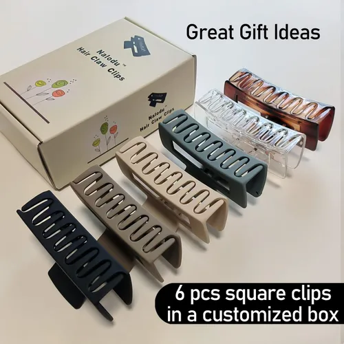 Vista 5 de Pinzas rectangulares para el cabello grandes, 4 pulgadas, cuadradas, transparentes, antideslizantes, clip de mandíbula grande, multicolor