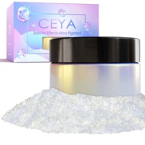 Vista 14 de Ceya Polvo de Mica de Alta Interferencia, 50g/1.8oz Verde Menta Cromo Polvo para Uñas, Pigmento de Efecto Nacarado con Cambio de Color de Grado