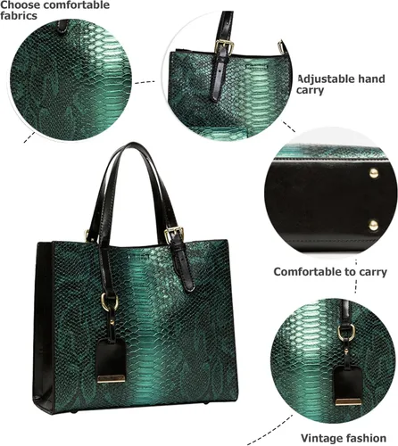 Vista 6 de KingTo Bolsos de hombro estilo satchel con patrón de cocodrilo para mujer, elegantes bolsos de mano, bolsos de cocodrilo para mujer, set de 3 piezas