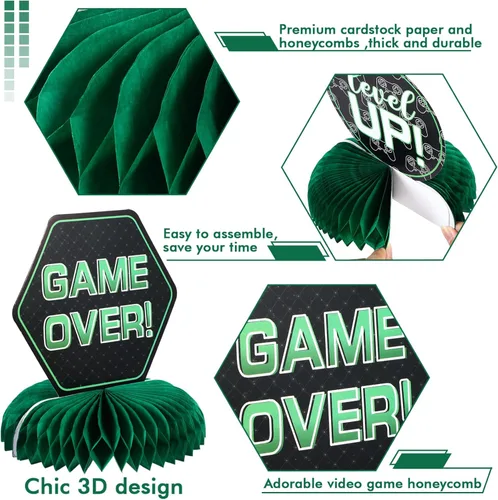 Vista 3 de 9 piezas de centro de mesa con diseño de panal de abeja para videojuegos, decoración de fiesta de cumpleaños, decoración de fiesta de cumpleaños