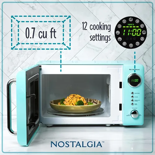 Vista 3 de Nostalgia Horno microondas retro compacto para encimera, 0.7 pies cúbicos, 700 vatios y cafetera programable Ninja de 12 tazas, 2 estilos