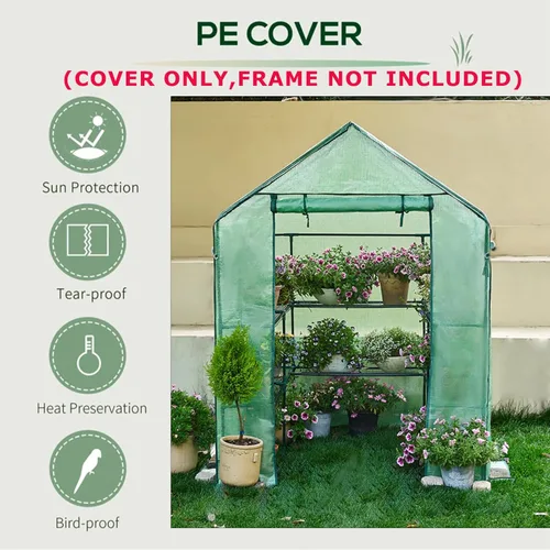 Vista 4 de Cubierta de repuesto para invernadero transitable con puerta enrollable con cremallera, 56 x 56 x 76 pulgadas, cubierta de invernadero