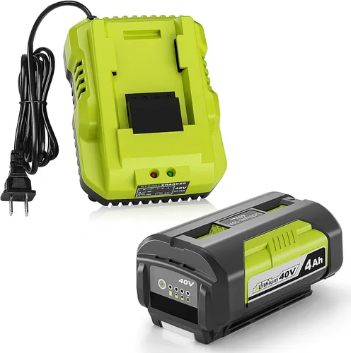 Amityke Batería de iones de litio de 40 V y 4.0 Ah de carga rápida y kit de cargador - Reemplazo para batería y cargador Ryobi de 40 V OP401,