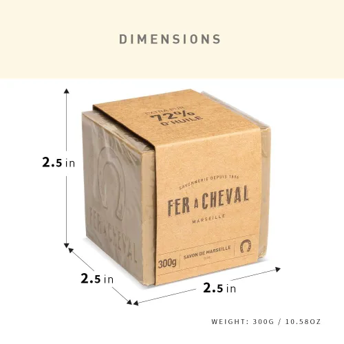 Vista 4 de Fer à Cheval Savon de Marsella - Cubo de jabón de aceite de oliva de 300 g/10.58 oz (paquete de 2) – Jabón francés tradicional, sin aceite de palma