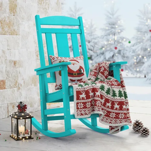 LUE BONA - Silla mecedora para exteriores, resistente al clima, de plástico HDPS, con capacidad de 350 libras, mecedora de porche de gran tamaño