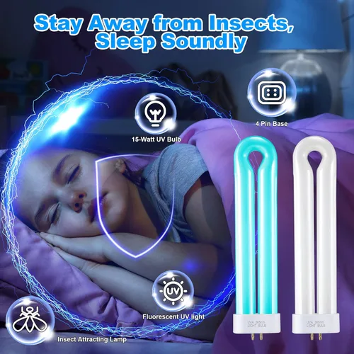 Vista 5 de Bombilla de repuesto con base cuadrada de 4 pines, lámpara de atracción de insectos, a prueba de insectos en forma de U, repuesto compatible