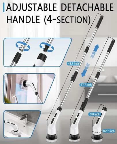 Vista 7 de Limpiador eléctrico giratorio para limpieza de baño, cepillo de limpieza inalámbrico con IPX7 impermeable y 3 velocidades, 9 cabezales de cepillo