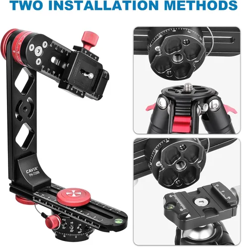Vista 8 de CAVIX PH-720B Cabeza de cardán compacto con abrazadera QR y placa, rotor de indexación para fotos panorámicas de 360 x 360°