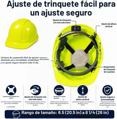 Vista 3 de JORESTECH Casco de Seguridad Duro Naranja de HDPE Estilo Gorra Casco con Suspensión de Trinquete Ajustable de 4 Puntos para Trabajo, Hogar y Verde