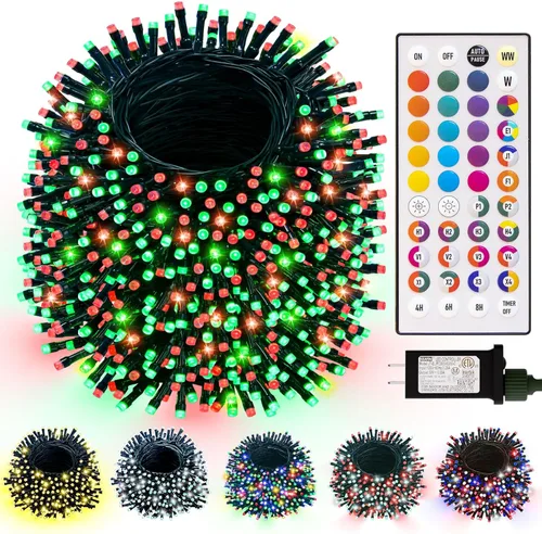 Vista 14 de LitHome Tira de luces LED de Navidad de 33 pies, 100 luces LED que cambian de color, 35 colores, 9 modos de luces rojas, blancas y azules