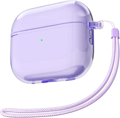 Vista 30 de Svanove Funda transparente para Airpods con correa, bonita carcasa rígida transparente de plástico para Airpods de 1ª 2ª generación con cuerda