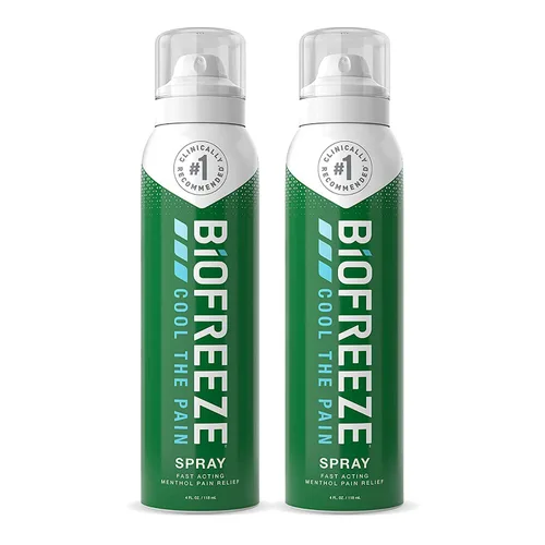 Biofreeze Spray para aliviar el dolor, 4 oz. Aerosol en aerosol, paquete de 2, incoloro (el embalaje puede variar)