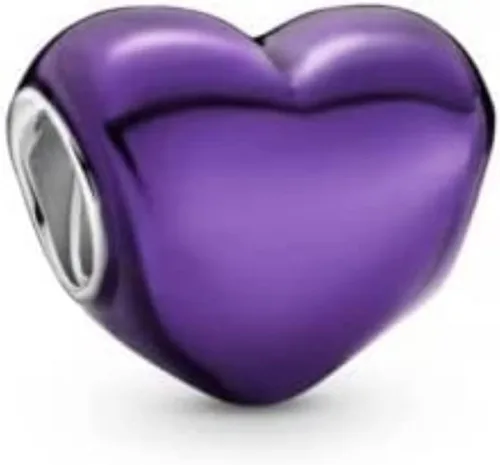 Colgante de plata esterlina 925 con dije de corazón púrpura metálico, regalos de cuentas de joyería para mujeres pulsera y collar A0226, Plata,