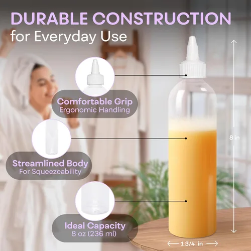 Vista 3 de BRIGHTFROM Botellas aplicadoras con tapa giratoria, plástico transparente de 8 onzas sin BPA, vacías, exprimidas, recargables, boquilla