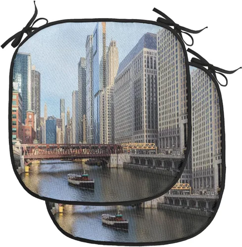 Vista 52 de Lunarable American Chair Cushion Pad, Massachusetts Flagg Holds a Bow and Pointing Downward Arrow, Seat Padding for Kitchen & Patio with Anti-Slip