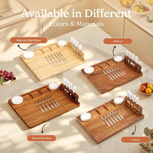 Vista 8 de SMIRLY Juego de tablas de charcutería, juego de tablas de queso grande, bandeja de bambú natural para quesos con accesorios, regalos de inauguración