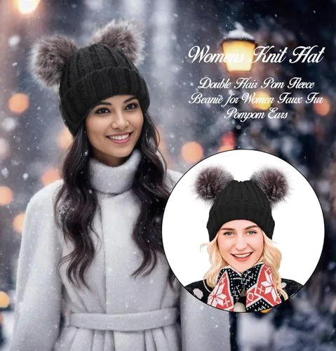 Vista 4 de Arctic Paw - Gorro tejido con orejas de pompón de piel sintética