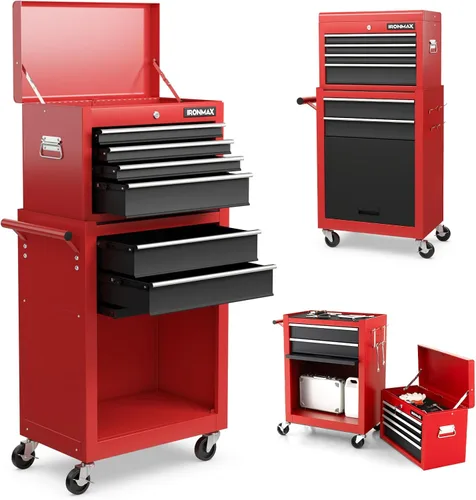 Vista 18 de Goplus Baúl de herramientas con ruedas, organizador de herramientas de 6 cajones con parte superior desmontable, ruedas con bloqueo universal, forro