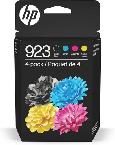HP Cartuchos de tinta 923 negro, cian, magenta y amarillo (paquete de 4) | Funciona con la serie de impresoras: OfficeJet 8120, OfficeJet Pro 8130 |