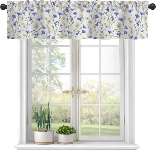 Vista 17 de Cortinas de cenefa para ventanas, cenefa semitransparente con patrones marroquíes en acuarela, cenefa de ventana con formas geométricas abstractas