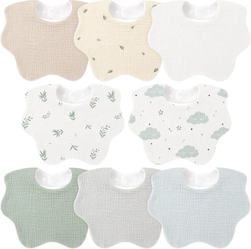 Vista 9 de Bearmoss Baby Bibs for Drooling & Teething 8 Pack Muslin Cotton Soft Absorbent Adjustable Unisex Bibs Boys Girls 0-36 Months