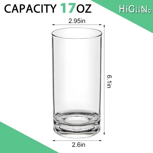 Vista 5 de HIGIINC Juego de 6 vasos irrompibles de acrílico irrompibles de 17 onzas, sin BPA, aptos para lavavajillas, vasos de plástico reutilizables
