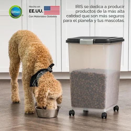 Vista 5 de IRIS USA - Recipiente hermético de 50 libras/69 cuartos de galón. IRIS USA WeatherPro - Contenedor hermético para alimentos para mascotas, con Negro