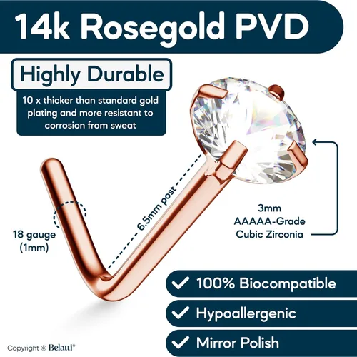 Vista 3 de Nose Rings For Women & Men Crystal Set - Hypoallergenic Nose Studs L Shaped Pack - Nose Ring Nostril Piercing Jewelry