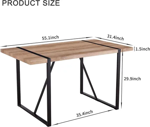 Vista 2 de Rustic Rectangular Wood Dining Table for 4 6 Person, with 1.5" Thick Engineered Wood Color Tabletop and Black Metal Legs,Desk for Kitchen Dining