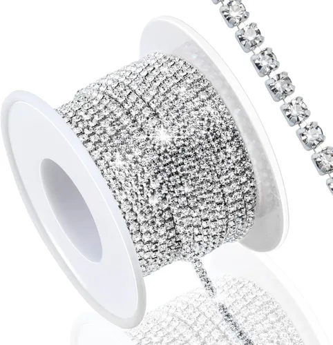 Vista 18 de Dowarm Cadena de cierre de diamantes de imitación de cristal de 10 yardas de 0.079 pulgadas para coser Crocs zapatos, ropa, vasos, cadena de Azul