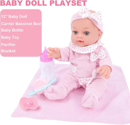 Vista 6 de Juego de muñecas de bebé de 12 pulgadas con muñecas Ropa y accesorios Primeras muñecas de bebé para niños pequeños de 3 años en adelante, incluye