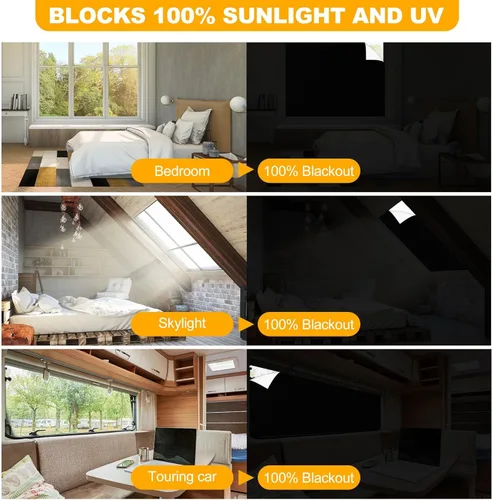 Vista 4 de Persianas opacas para ventana de dormitorio, 197 x 57 pulgadas, 100% opacas, película de papel, cortinas opacas portátiles de viaje, cortinas opacas