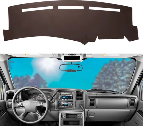 Vista 16 de Alfombrilla de salpicadero de cuero con protección solar compatible para 99-06 Chevy Silverado GMC Sierra, 00-06 Chevy Suburban Tahoe GMC Yukon/XL