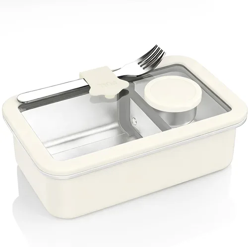 Vista 13 de Bakpoco Caja Bento de acero inoxidable para adultos, recipientes de metal a prueba de fugas de 42 onzas con divisor ajustable, apta para microondas